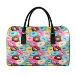 Yummy Donut Pattern Print Leather Duffle Bag