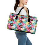 Yummy Donut Pattern Print Leather Duffle Bag