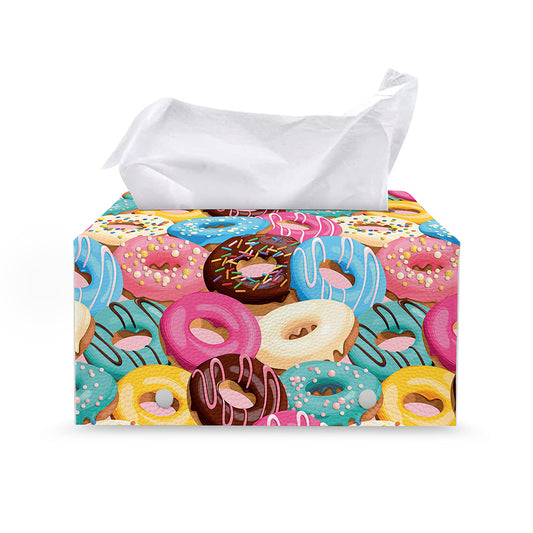 Yummy Donut Pattern Print Leather Tissue Box Cover