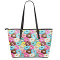 Yummy Donut Pattern Print Leather Tote Bag With Zipper