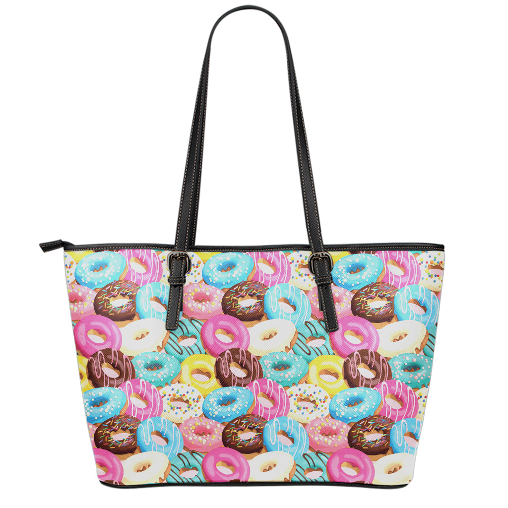 Yummy Donut Pattern Print Leather Tote Bag