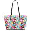 Yummy Donut Pattern Print Leather Tote Bag