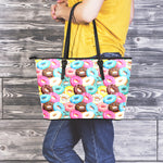 Yummy Donut Pattern Print Leather Tote Bag