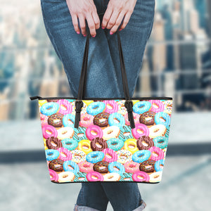 Yummy Donut Pattern Print Leather Tote Bag