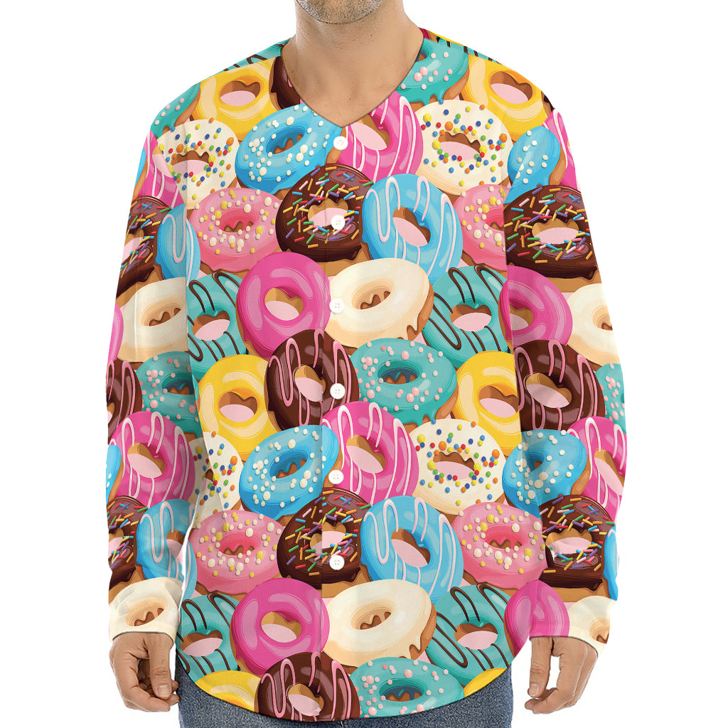 Yummy Donut Pattern Print Long Sleeve Baseball Jersey