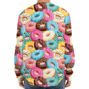 Yummy Donut Pattern Print Long Sleeve Baseball Jersey