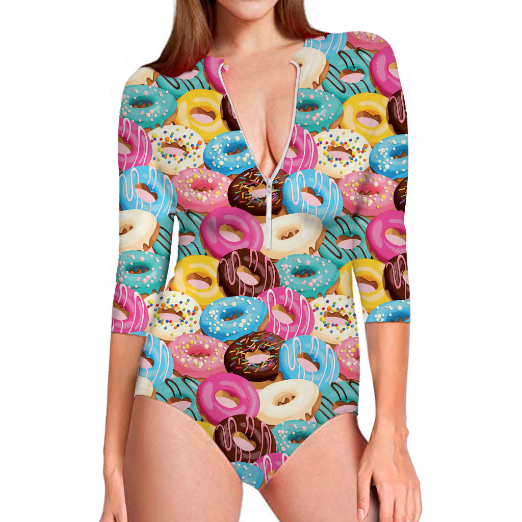 Yummy Donut Pattern Print Long Sleeve Swimsuit