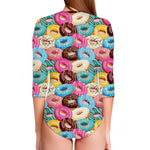 Yummy Donut Pattern Print Long Sleeve Swimsuit