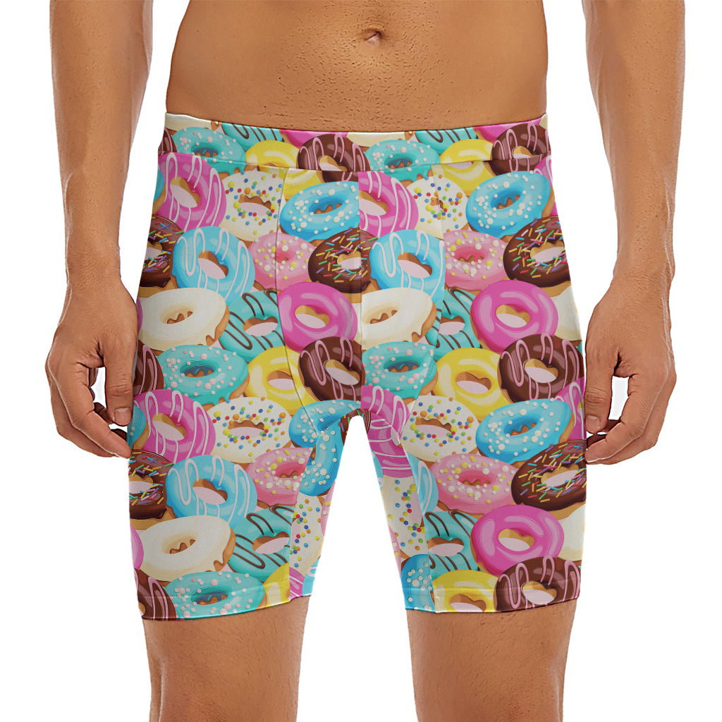 Yummy Donut Pattern Print Men's Long Boxer Briefs