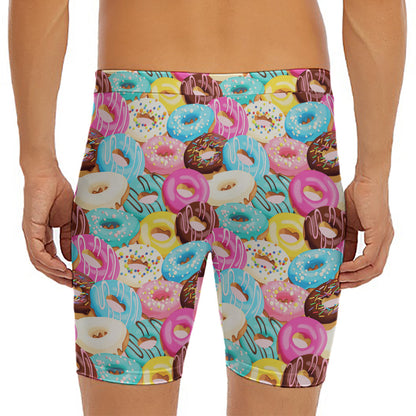 Yummy Donut Pattern Print Men's Long Boxer Briefs