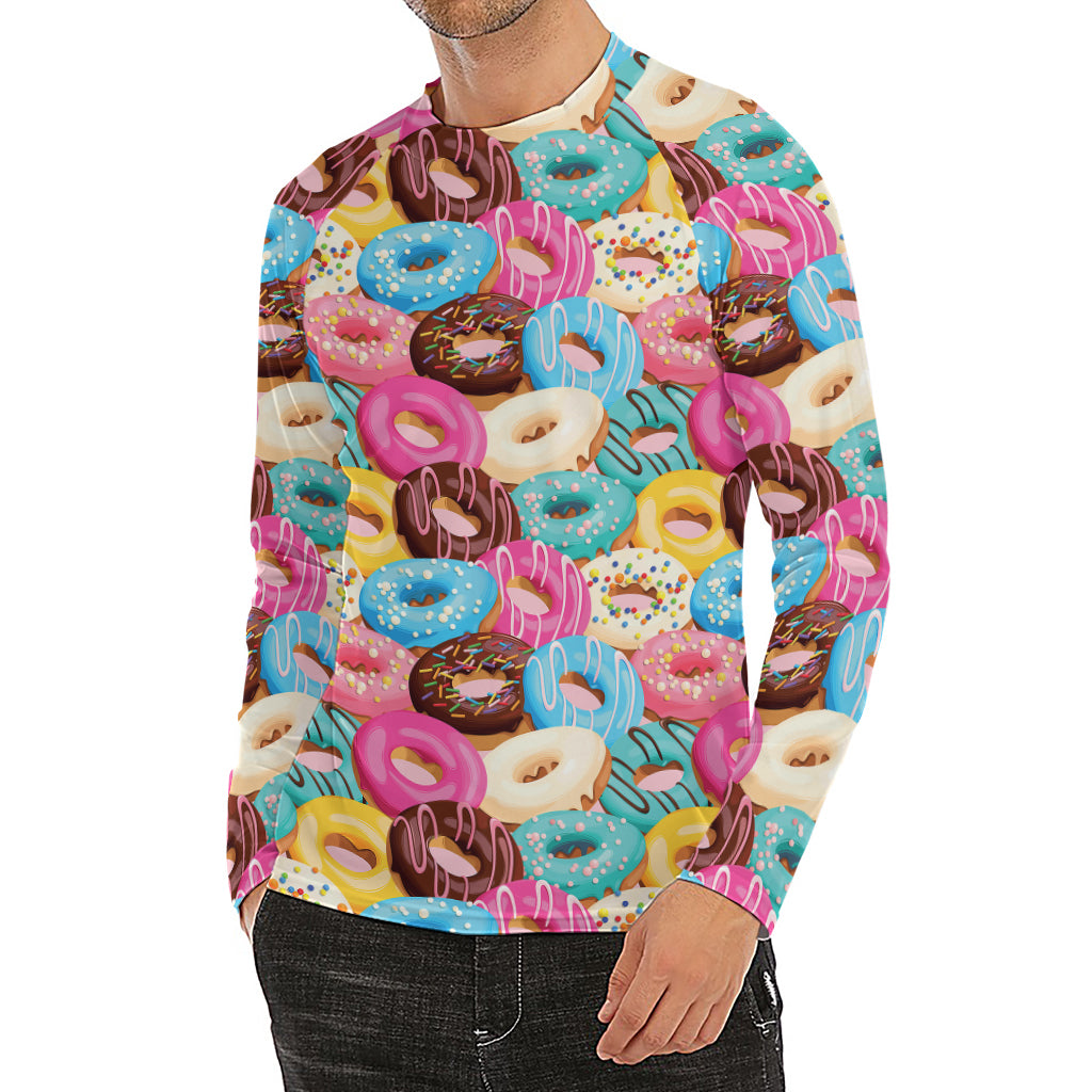 Yummy Donut Pattern Print Men's Long Sleeve Rash Guard