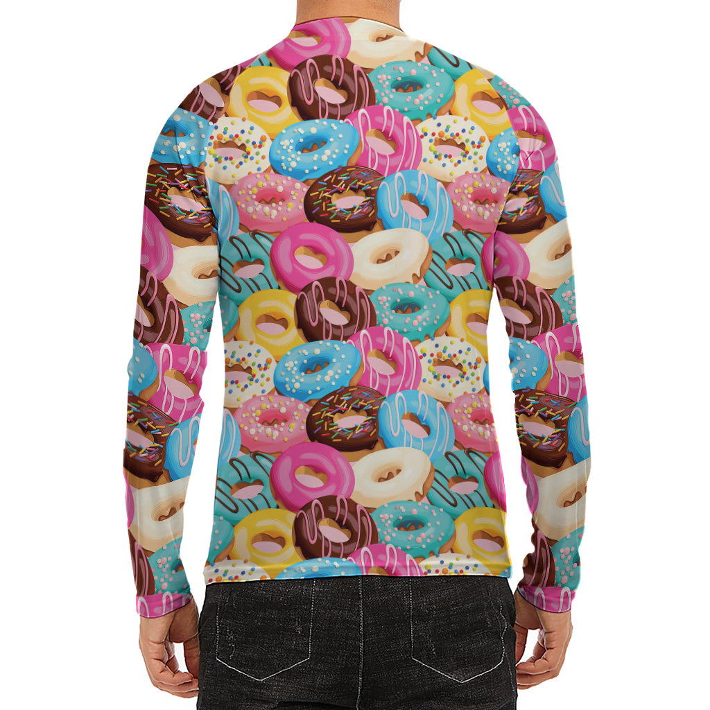 Yummy Donut Pattern Print Men's Long Sleeve Rash Guard