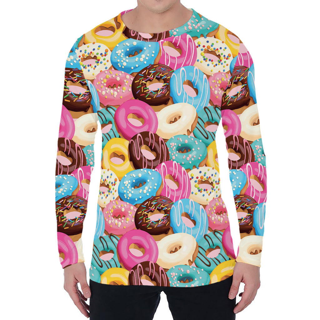 Yummy Donut Pattern Print Men's Long Sleeve T-Shirt