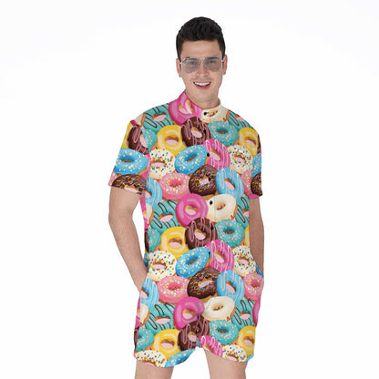 Yummy Donut Pattern Print Men's Rompers
