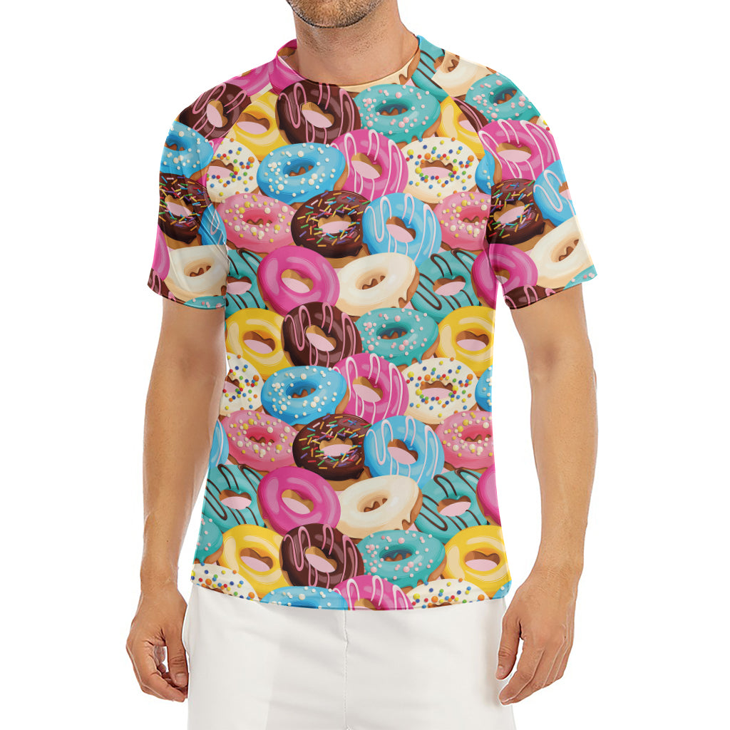 Yummy Donut Pattern Print Men's Short Sleeve Rash Guard