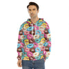 Yummy Donut Pattern Print Men's Velvet Pullover Hoodie