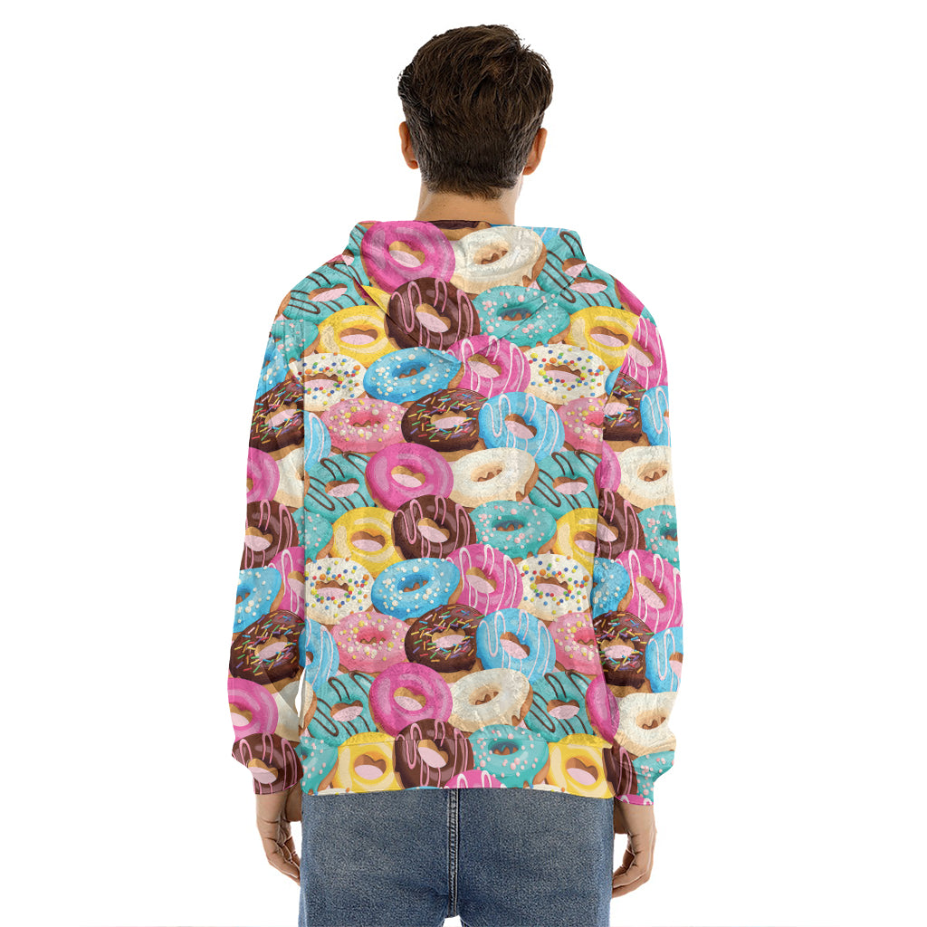 Yummy Donut Pattern Print Men's Velvet Pullover Hoodie
