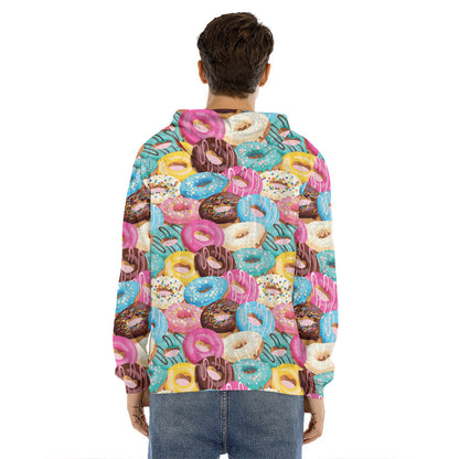 Yummy Donut Pattern Print Men's Velvet Pullover Hoodie