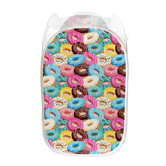 Yummy Donut Pattern Print Mesh Laundry Hamper