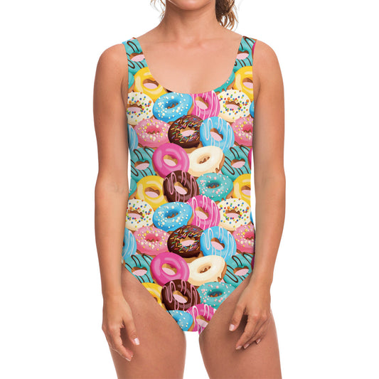 Yummy Donut Pattern Print One Piece Swimsuit