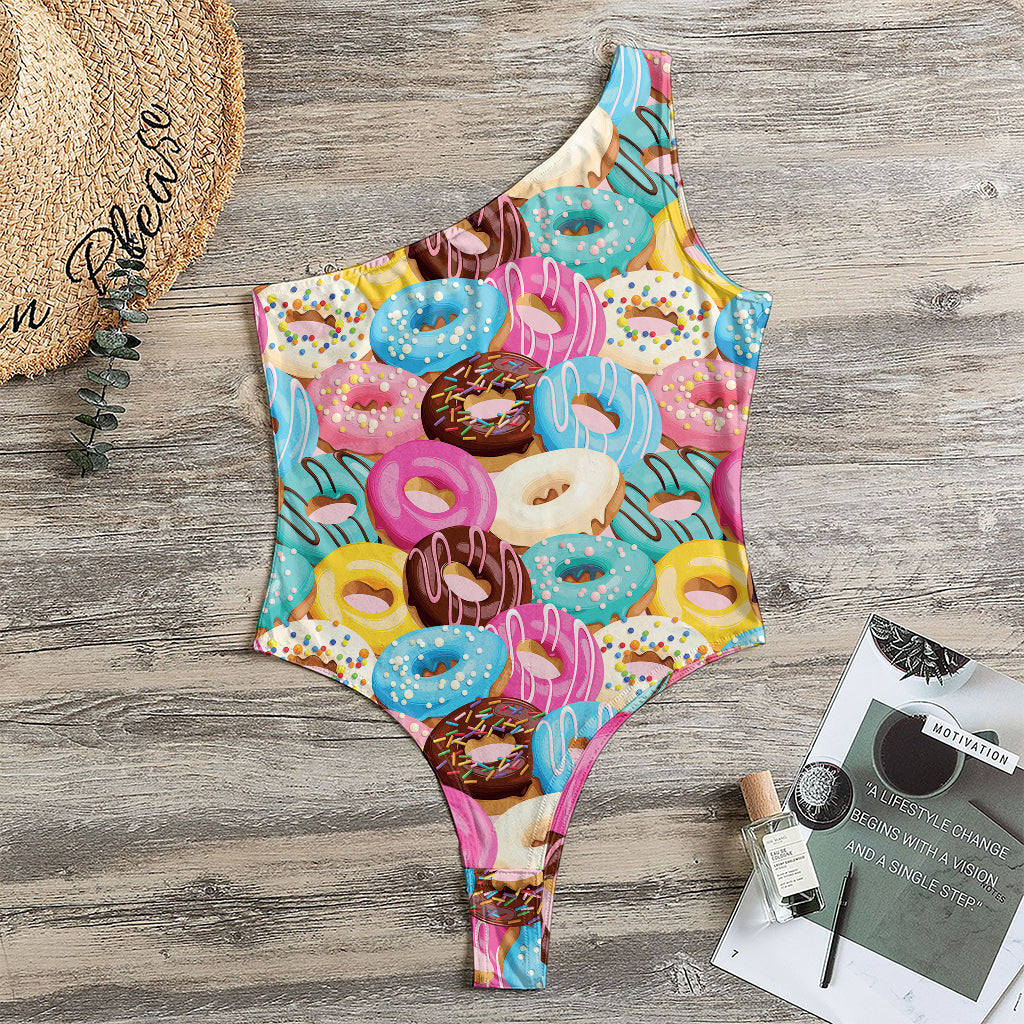 Yummy Donut Pattern Print One Shoulder Bodysuit