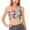 Yummy Donut Pattern Print One Shoulder Crop Top