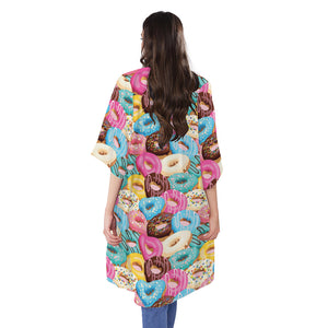 Yummy Donut Pattern Print Open Front Beach Cover Up