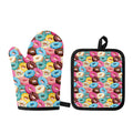 Yummy Donut Pattern Print Oven Mitt And Pot Holder Set