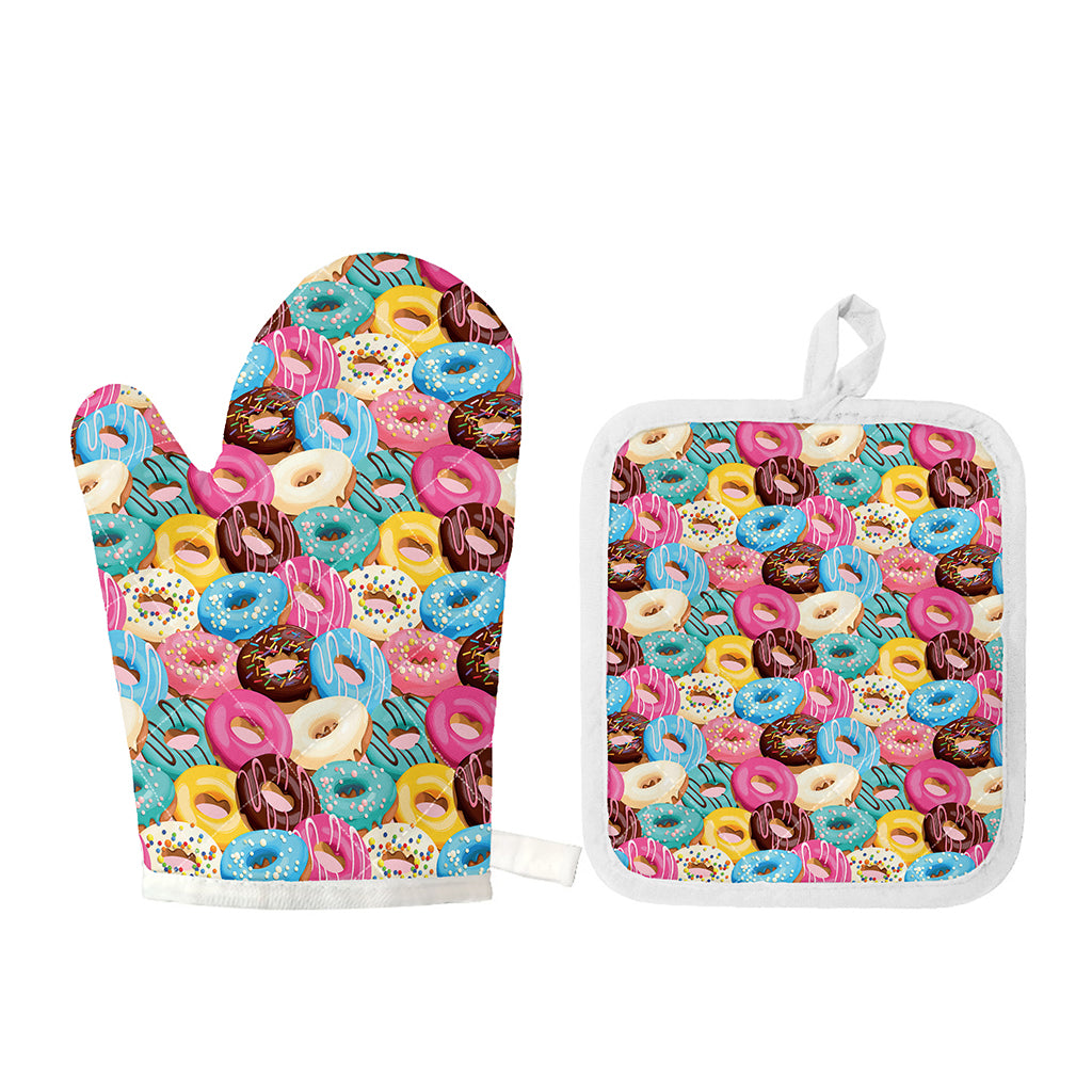 Yummy Donut Pattern Print Oven Mitt And Pot Holder Set