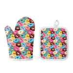 Yummy Donut Pattern Print Oven Mitt And Pot Holder Set