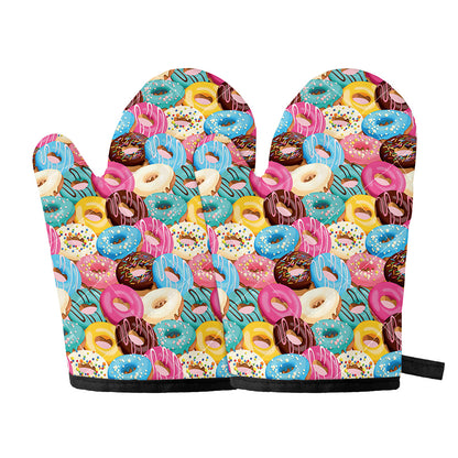 Yummy Donut Pattern Print Oven Mitts