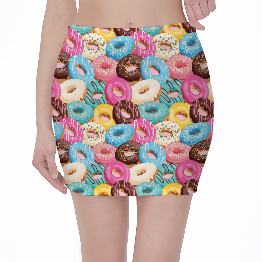 Yummy Donut Pattern Print Pencil Mini Skirt