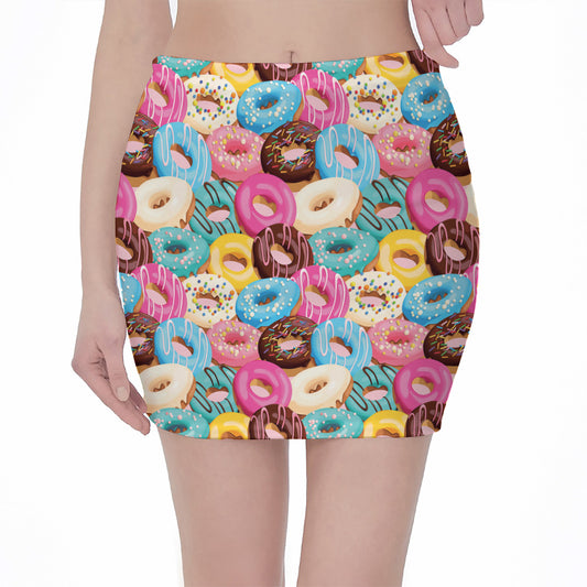 Yummy Donut Pattern Print Pencil Mini Skirt
