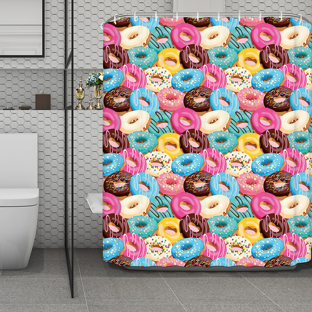 Yummy Donut Pattern Print Polyester Shower Curtain