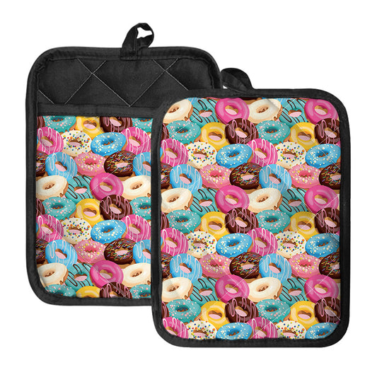 Yummy Donut Pattern Print Pot Holders With Pocket