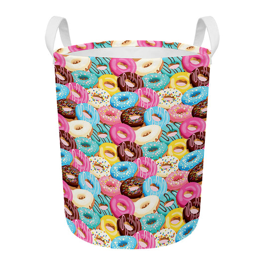 Yummy Donut Pattern Print Round Laundry Basket