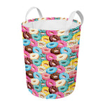 Yummy Donut Pattern Print Round Laundry Basket