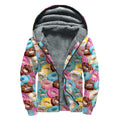 Yummy Donut Pattern Print Sherpa Lined Zip Up Hoodie