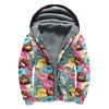 Yummy Donut Pattern Print Sherpa Lined Zip Up Hoodie