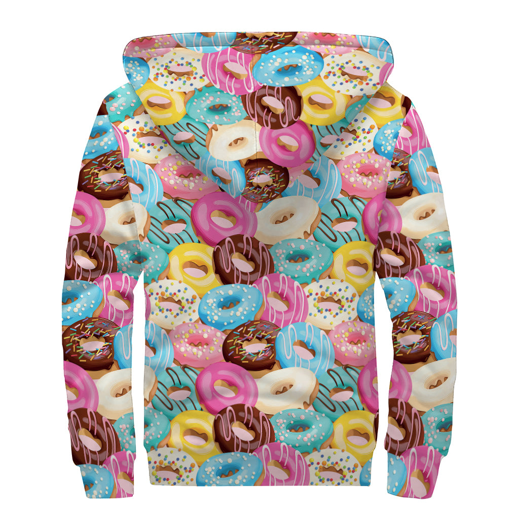 Yummy Donut Pattern Print Sherpa Lined Zip Up Hoodie