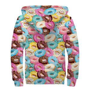 Yummy Donut Pattern Print Sherpa Lined Zip Up Hoodie