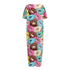 Yummy Donut Pattern Print Short Sleeve Long Nightdress