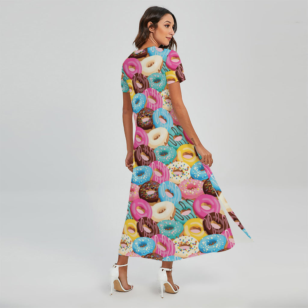 Yummy Donut Pattern Print Short Sleeve Maxi Dress