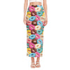 Yummy Donut Pattern Print Side Slit Maxi Skirt