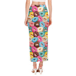 Yummy Donut Pattern Print Side Slit Maxi Skirt