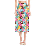 Yummy Donut Pattern Print Side Slit Midi Skirt