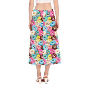 Yummy Donut Pattern Print Side Slit Midi Skirt