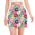 Yummy Donut Pattern Print Side Slit Mini Skirt