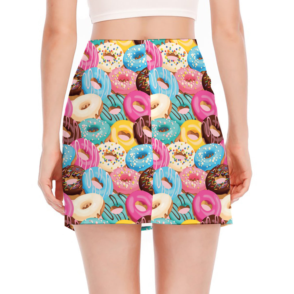 Yummy Donut Pattern Print Side Slit Mini Skirt