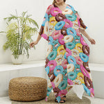 Yummy Donut Pattern Print Silk V-Neck Kaftan Dress